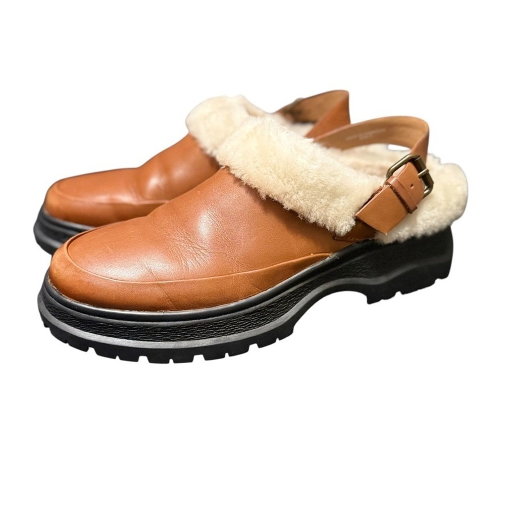 Madewell The Shearling Sigrid Slingback Mule in Dried Maple Leather Women 9